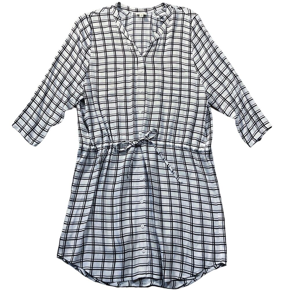 Joie Soft Womens Top size M Black White Plaid Tunic Mini Dress Drawstring Waist